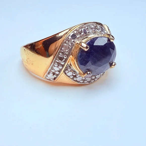 Ross Simons 3 CT Natural Blue Sapphire Vermeil Sterling Silver 925 Vintage Ring - Picture 2 of 11